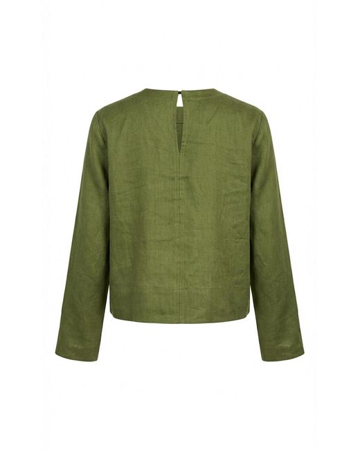 Exquise Green Fifine Long Sleeve Linen Blouse