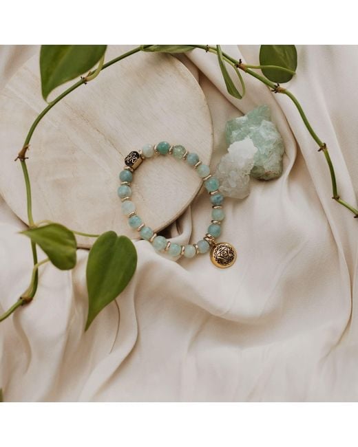 Seven Saints Blue Throat Chakra Aquamarine Activation Stretch Bracelet, Rhodium Plated