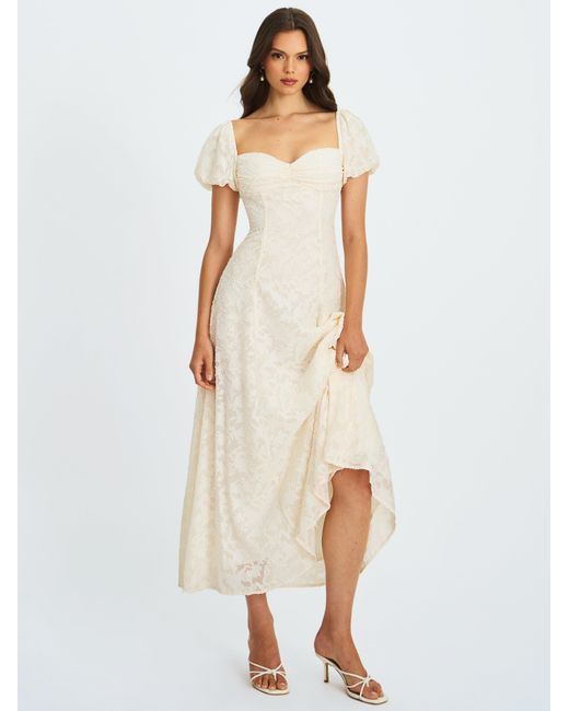 Miss Circle New York White Pandora Bubble Sleeve Backless Maxi Dress