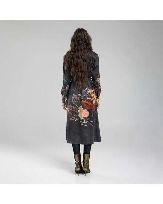 ARTISTA Black Beauty Washed Corduroy Floral Printed Shirt Dress