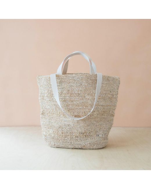 LIKHÂ Natural Neutrals Handwoven Raffia Tapered Tote Bag – Poste Weave Stripes