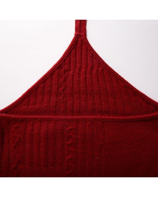 Fully Fashioning Red Ruby Freya Cable Wool Knit Halter Top