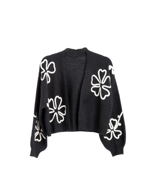 Saachi Black Cropped Floral Cardigan Squiggle