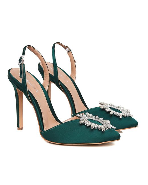 Ginissima Green Alice Emerald Shoes With Crystal Brooch