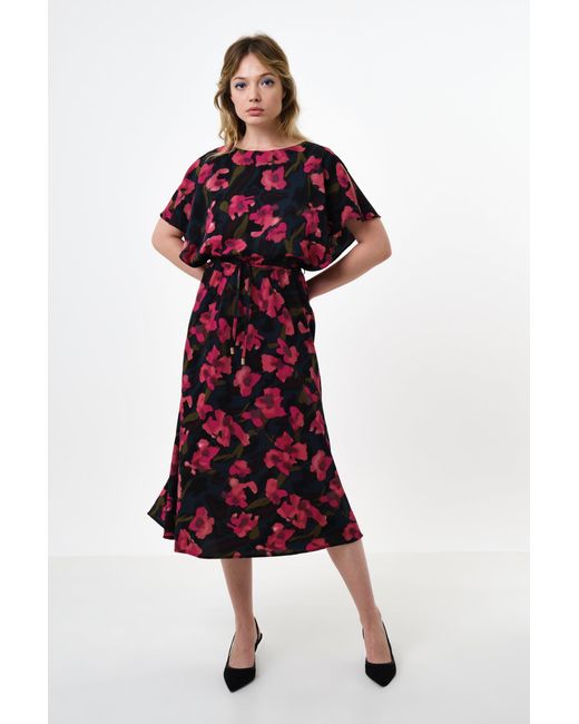 Louche Purple Basford Watermark Floral Print Cape Sleeve Midi Dress
