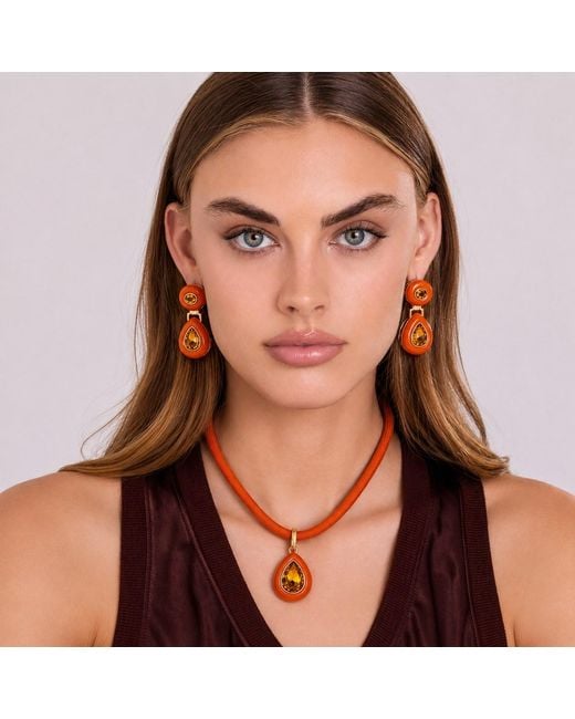Michael Nash Jewelry Orange Lena Resin And Topaz Drop Earrings