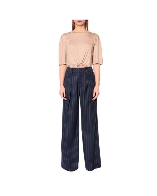 AGGI by HALEWSKI Blue Stacey Mood Tennis Stripe Wide Trousers