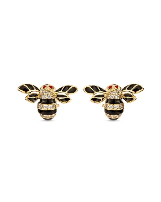 SALLY SKOUFIS Metallic Queen Bee Earrings With Made Cz Diamond Stimulant & Enamel