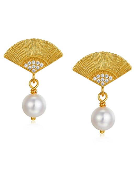 Janus Edinburgh Yellow Vermeil Ouroboros Fan Earrings With Freshwater Pearls