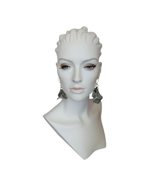 Romer Millinery Gray Metallic Silk Coin Earings Assymetrical