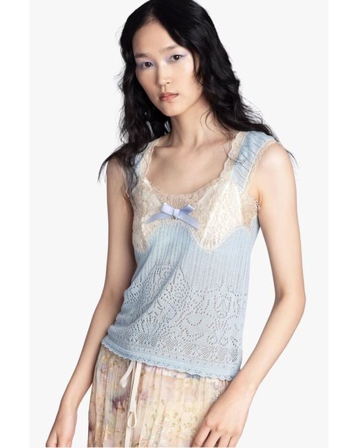 Anna Sui Blue Lingerie Lace Knit Camisole