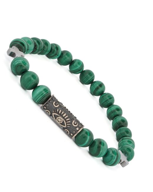 Ebru Jewelry Green Malachite & Sterling Unique Evil Eye Symbol Beaded Bracelet for men
