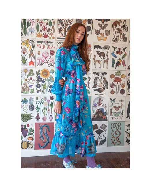 Absurde Blue Tinguely Midi Dress With Bow