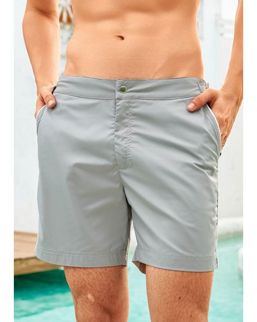 Vayla Gray Long Length Light Plain Swim Shorts With Contrast Piping for men