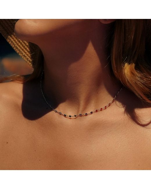 Spero London Metallic Colourful Jewelled Tennis Style Sterling Chain Necklace & Bracelet Set