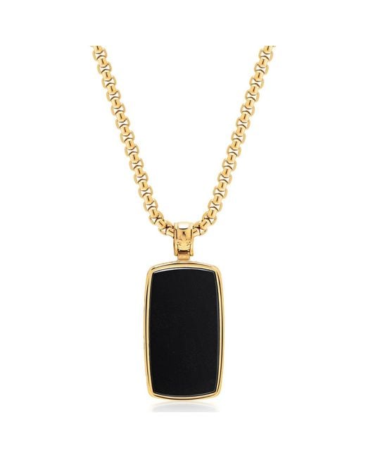 Nialaya Metallic Onyx Dog Tag Necklace for men
