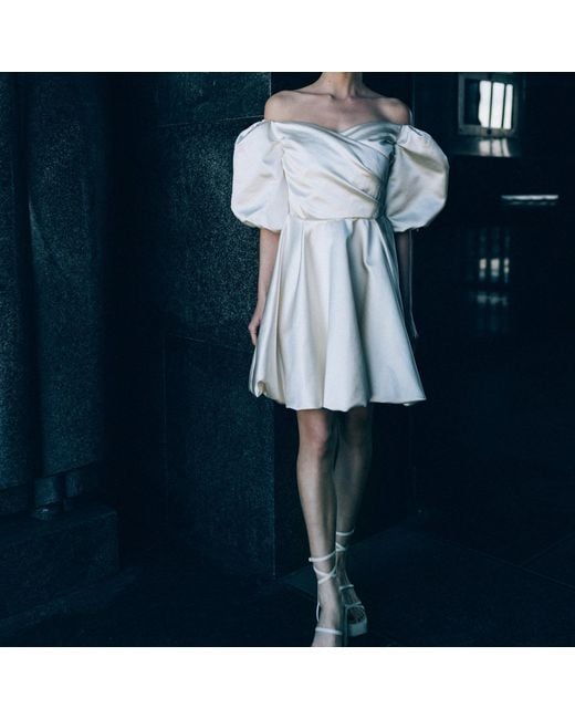 MIONÈ Natural Silk Dress With Puff Sleeves