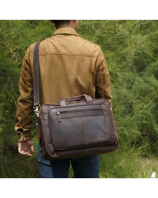 Touri Black Genuine Leather Briefcase With Luggage Strap for men