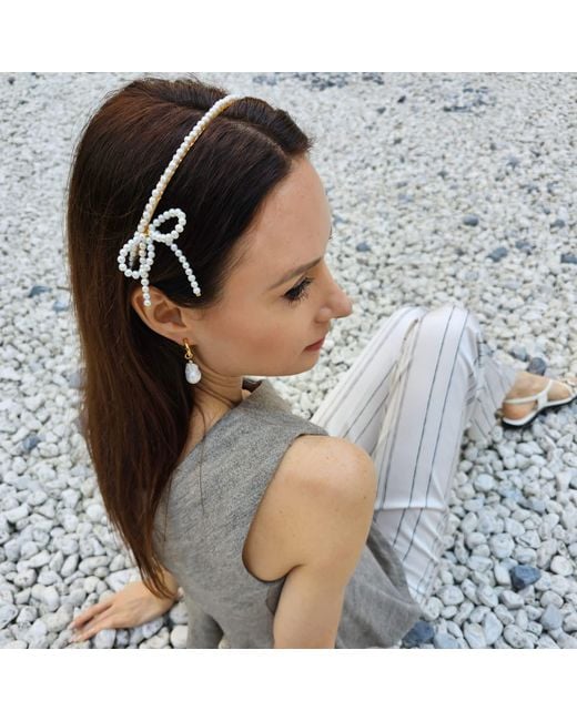 Farra Metallic Freshwater Pearls Crafted Butterfly Knot Hair Band