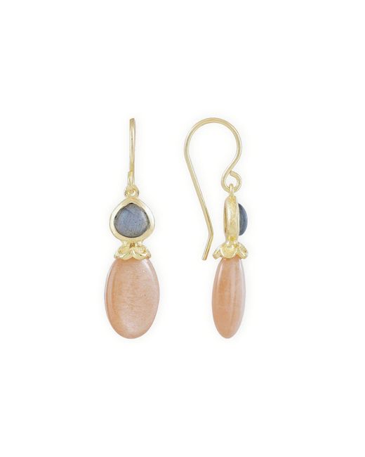 Azuni London Pink Persephone Double Gemstone Earrings Peach Moonstone & Labradorite