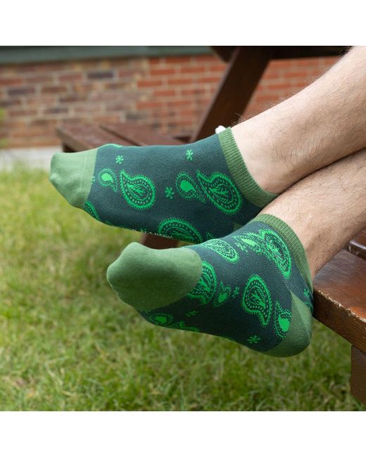 Peper Harow - Made in England Green Paisley Luxury Crew & Trainer Socks Bundle for men
