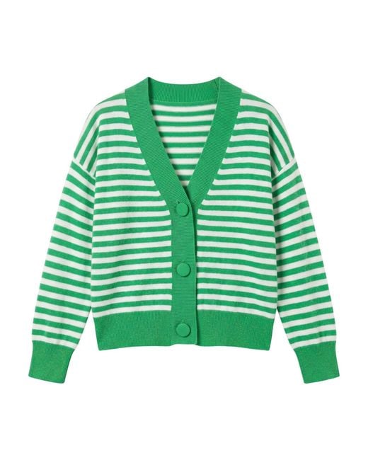 Brodie Cashmere Green Beach Stripe Cashmere Cardigan