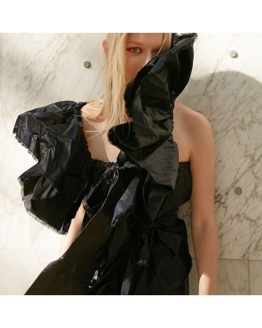 Miro Misljen Black Midnight Ruffle Statement Gown