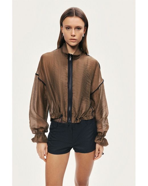 Nocturne Brown Sheer Zip-Front Jacket
