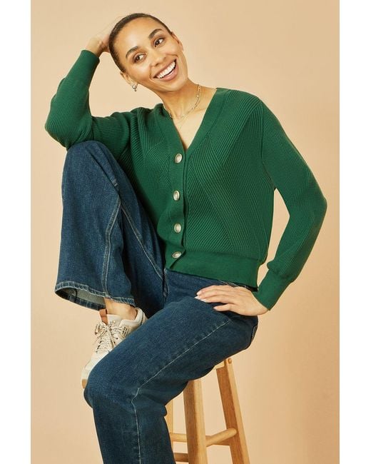 Yumi' Green Relaxed Fit Cardigan With Stitch Detail