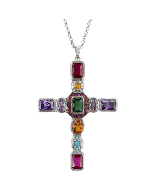 LÁTELITA London Women's Metallic Maria Extra Large Gemstone Fashion Pendant Cross