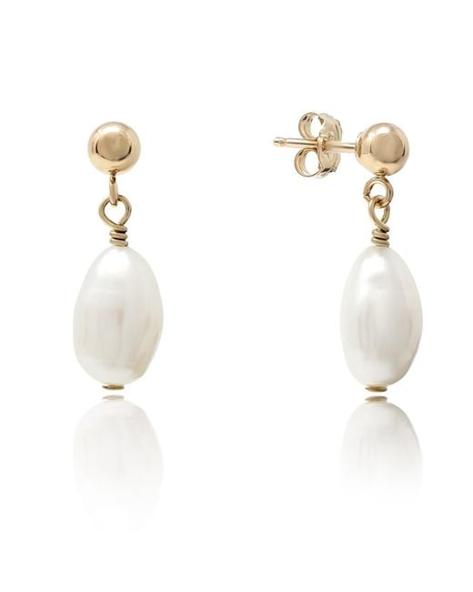 Kiri & Belle White Elodie Baroque Pearl Ball Stud Drop Filled Earrings