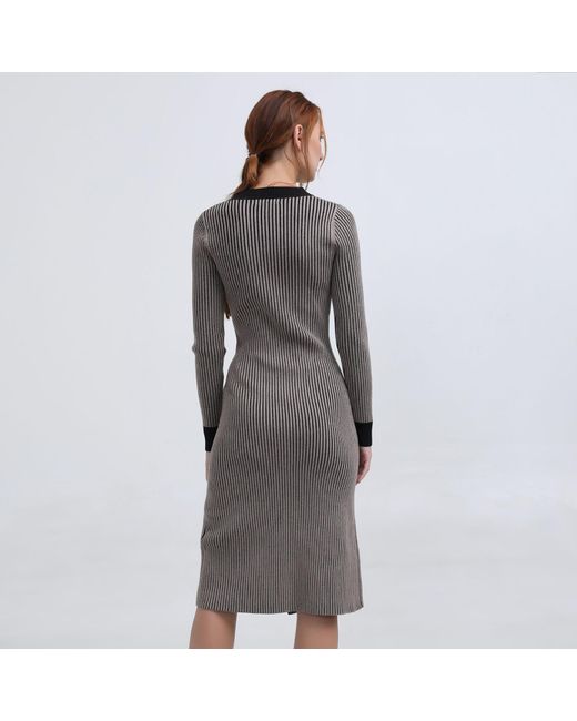 Smart and Joy Brown Bi Color V Neck Jumper Dress
