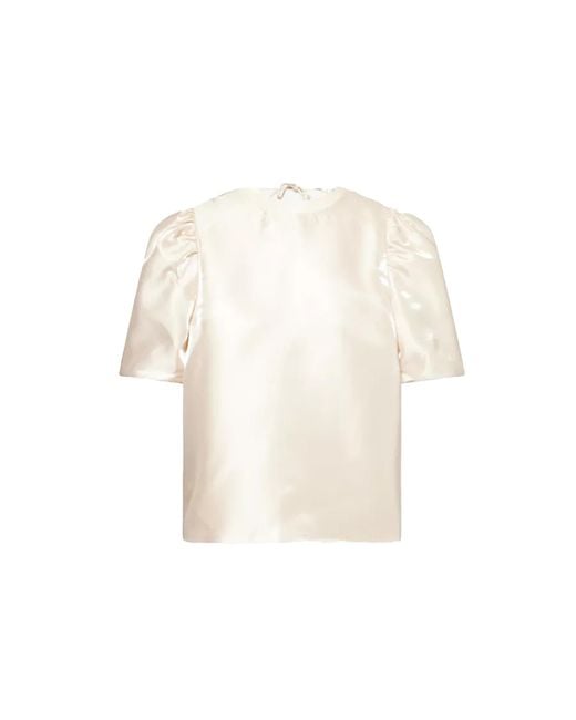 Amy Lynn White Neutrals Aurelia Puffball Satin Tie Top