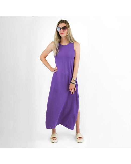 Zenzee Purple Cotton Cashmere Maxi Dress With Side Slits