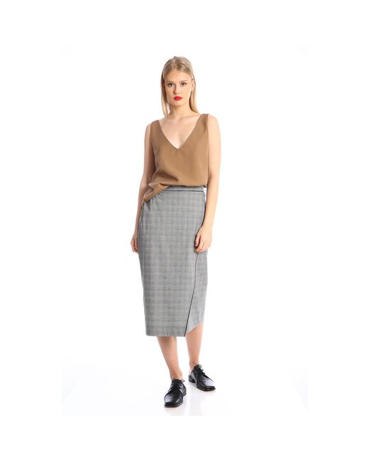 Silvia Serban Gray Checkered Side Over Side Skirt