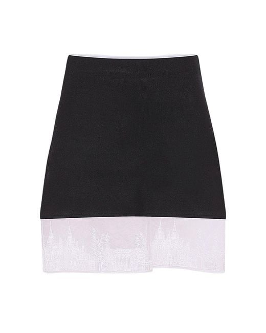London Atelier Byproduct Black Mini Knit Skirt With With Embroidery Lace