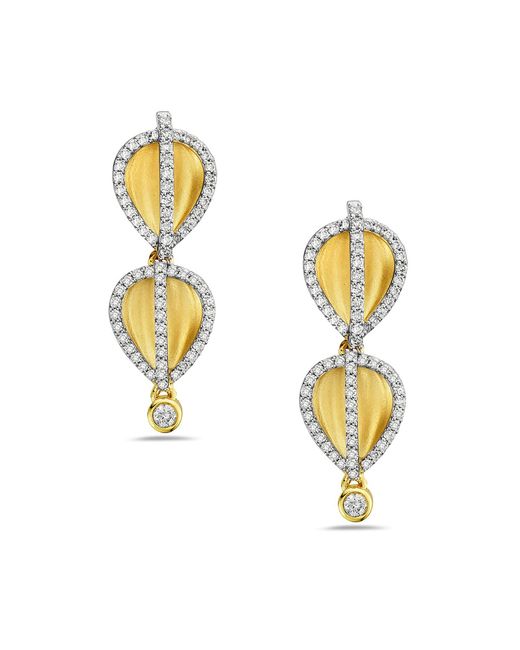 Artisan Metallic Yellow Gold Pear Shape Stud Earrings Natural Diamond Jewelry