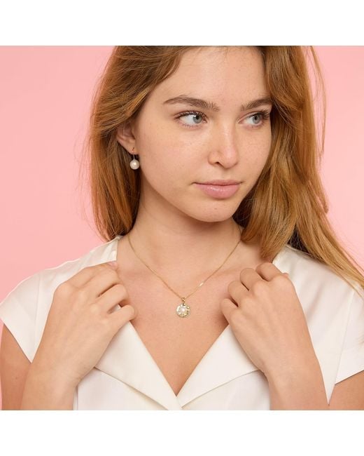 Pearls of the Orient Online Metallic Credo Brushed Disk Pendant With Cultured Freshwater Pearl