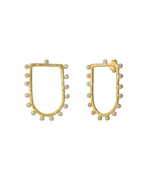 Spero London Metallic Sterling Shield Crown Natural Textured Earrings