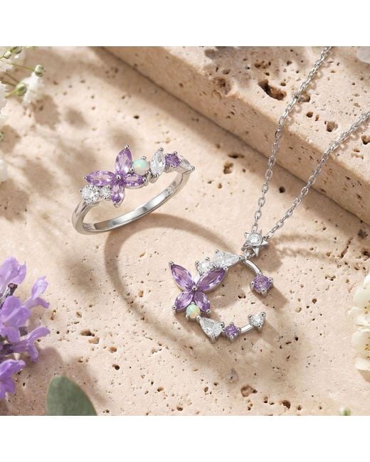 Azura Jewelry New York Metallic Monarch Butterfly Amethyst Opal Necklace Vermeil