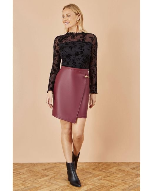 Yumi' Black Flocked Floral Stretch Mesh Top With Long Sleeves