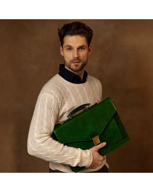 Time Resistance Green Classic Design Leather Briefcase for men