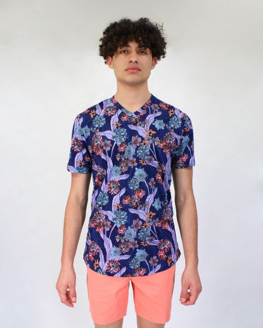 Lords of Harlech Blue Maze Ocean Floral Shirt for men