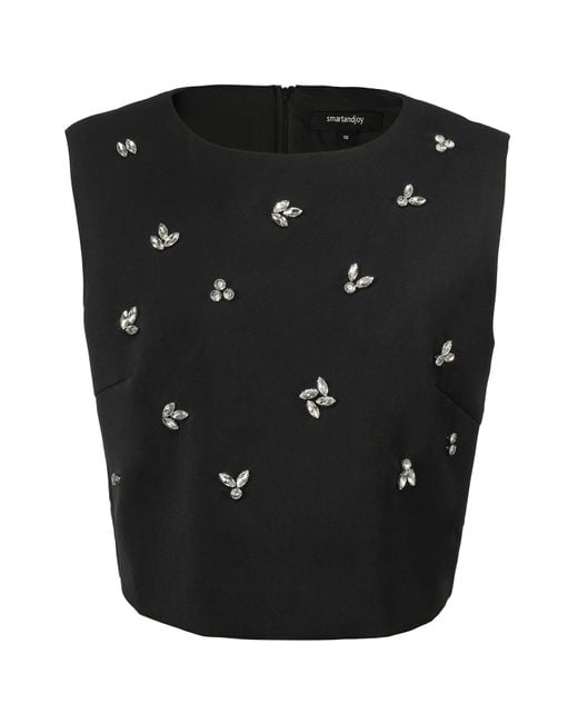 Smart and Joy Black Sleeveless Embroidered Top