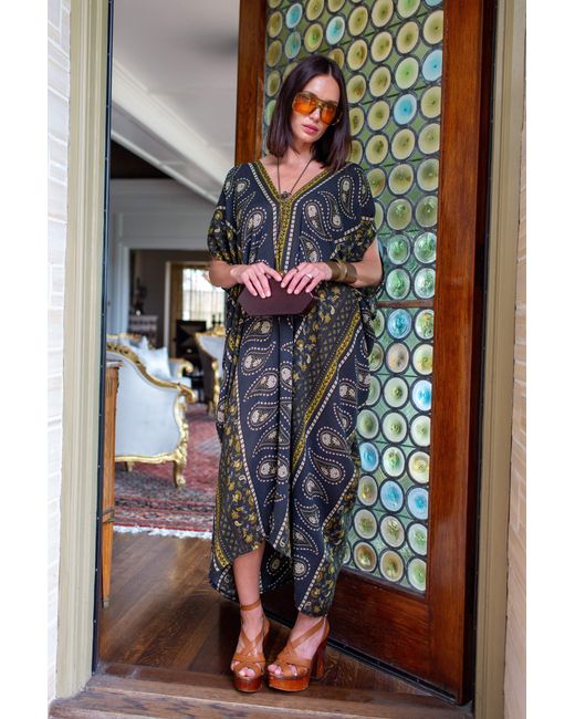 Jennafer Grace Green Caspian Paisley Border Caftan