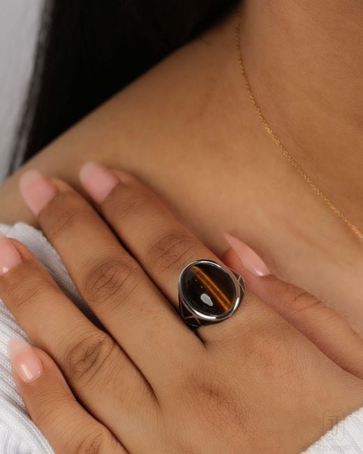 The Jewelz White Wild Ember Natural Tiger's Eye Gemstone Ring