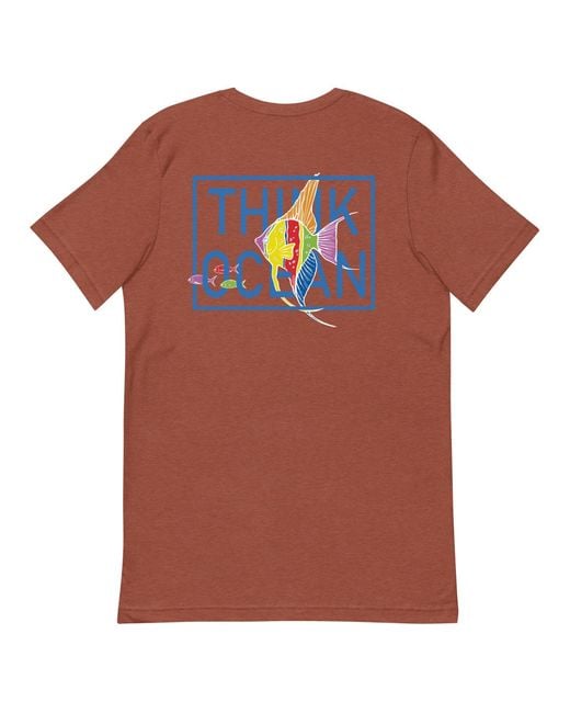 Anchor and Crew Orange Clay Think Ocean Fish Fluorescence Cotton Embroidered T-Shirt for men