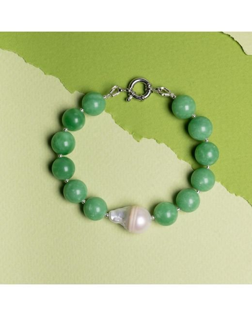 Silver Moon Green Sterling Bracelet Whisper With Gemstones And Baroque Pearl
