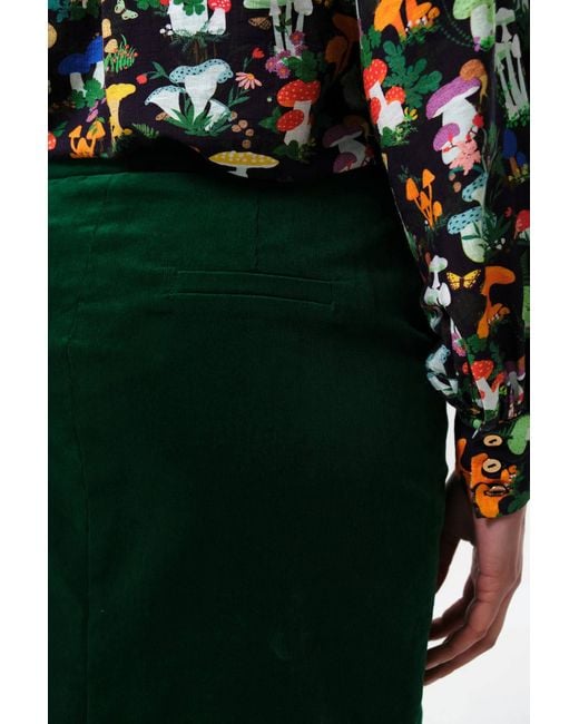 Louche Green Balthazar Babycord Midi Pencil Skirt