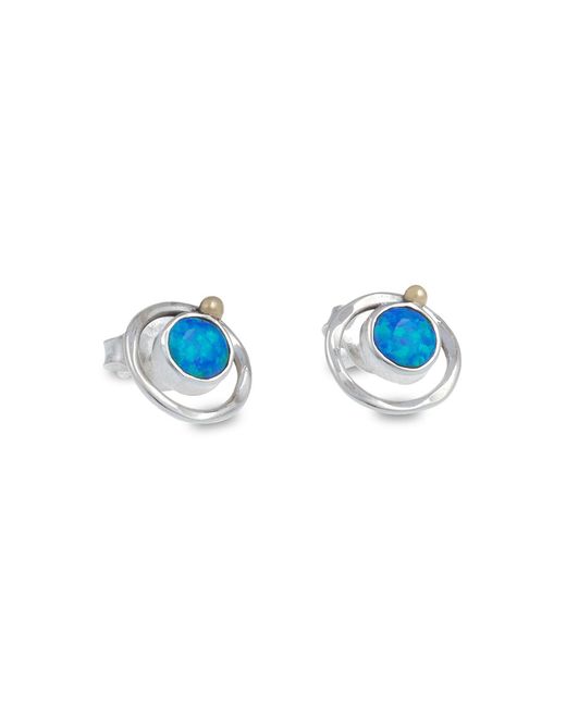 Isla Silver Blue Handmade Dainty Fire Opal Stud Earrings